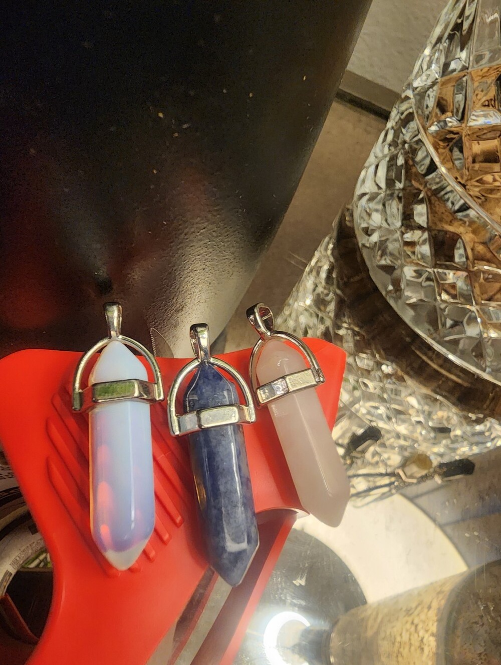 Opalite, Sodalite, Citrine, Black Onyx Or Rose Quartz Hexagonal Point Pendants